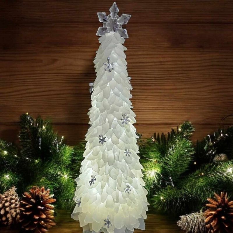 LED Light-up ​16" Frosty White Seaglass Tree with Snowflakes