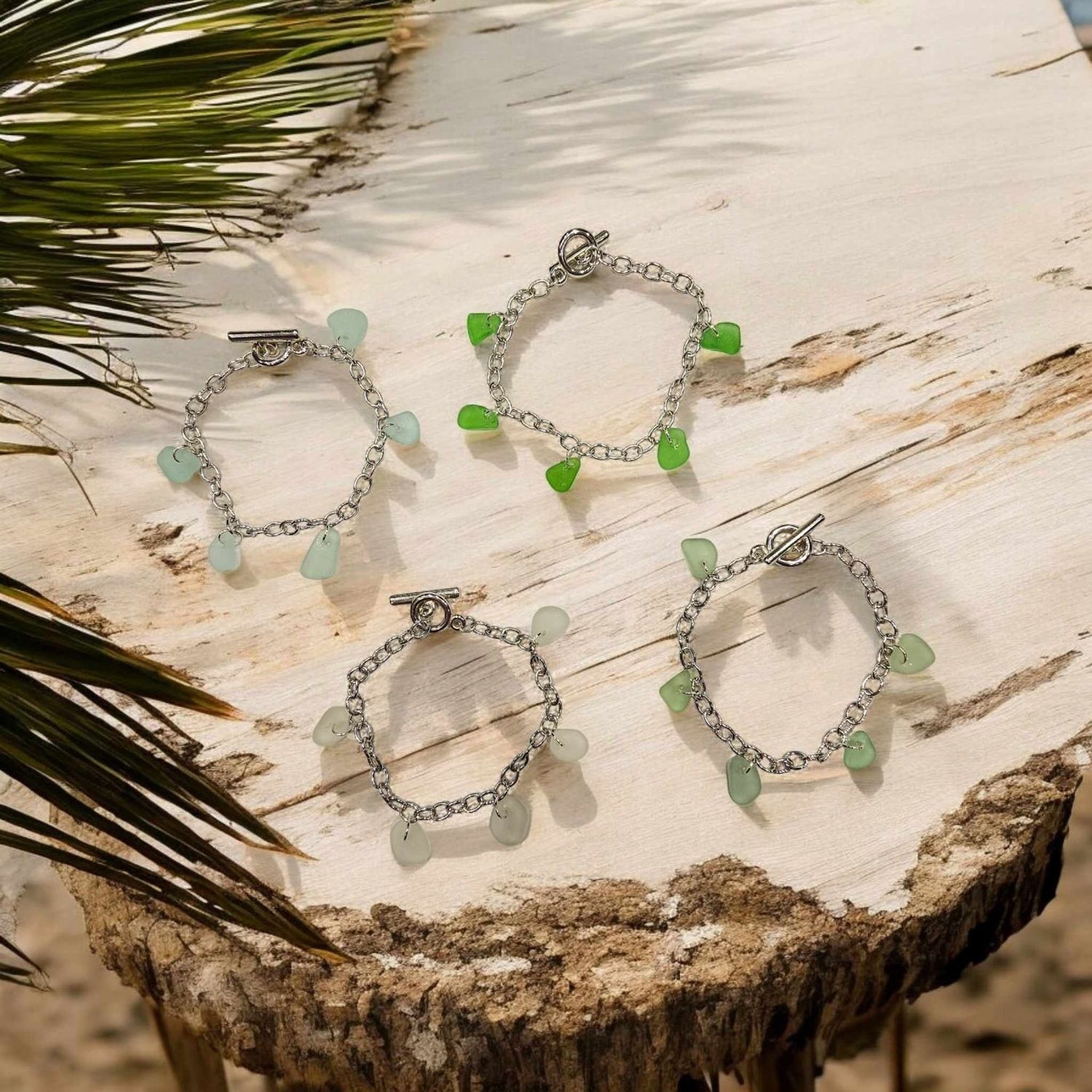 Seaglass Charm Bracelet with T-bar fastening