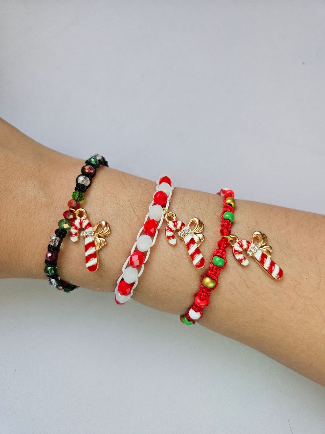 Festive handmade candy cane Christmas eve wish bracelet