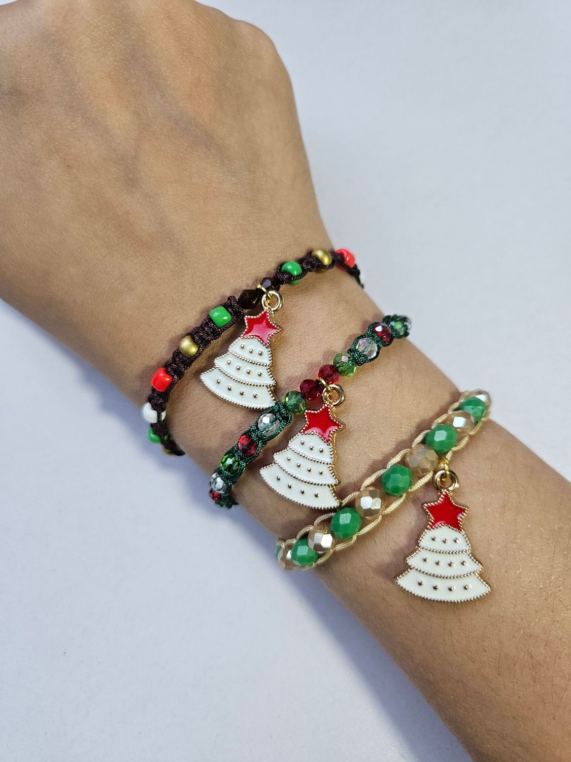 Handmade festive Christmas tree Christmas eve wish bracelet