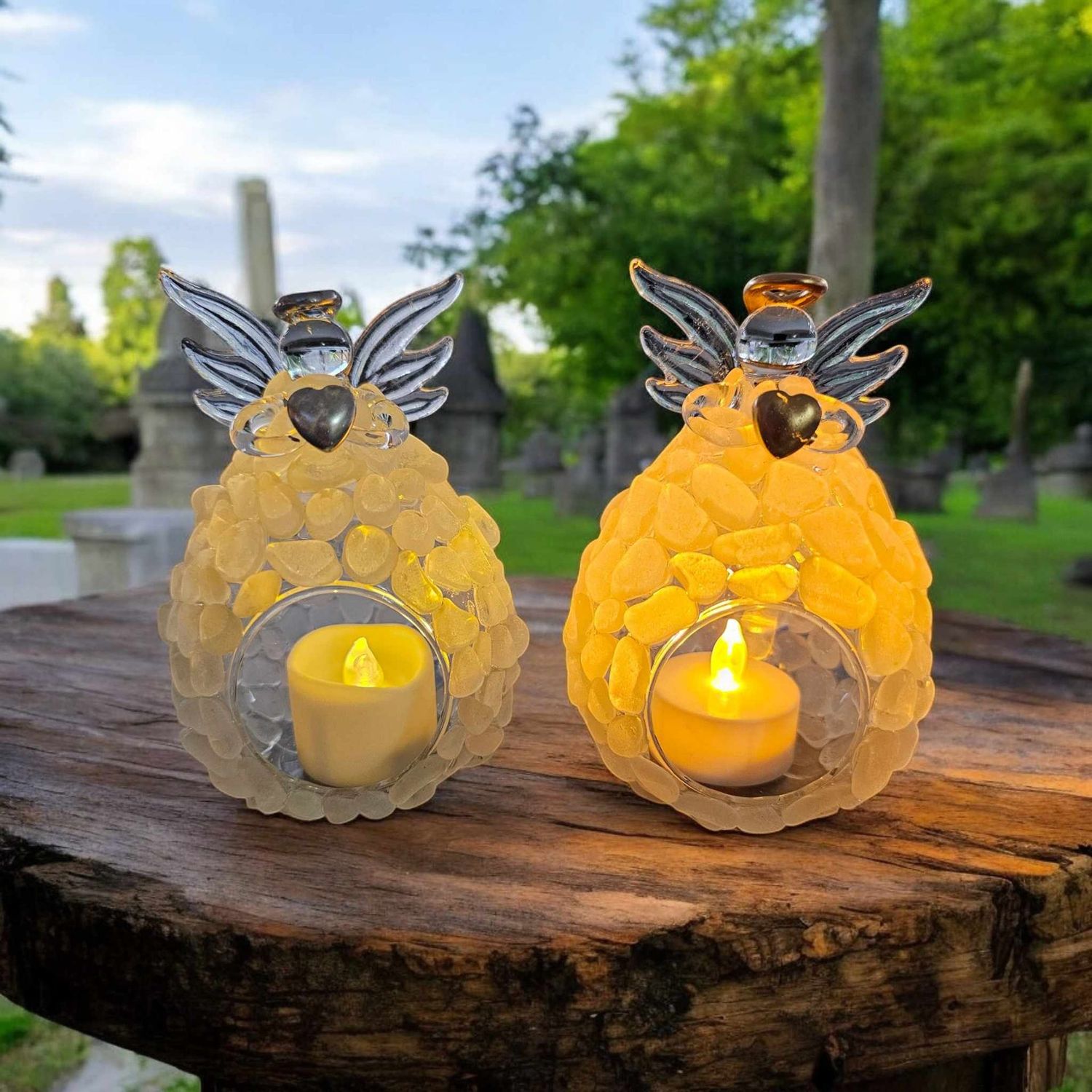 ​Frosty White Seaglass Memorial Angel T-Light Candle Holder