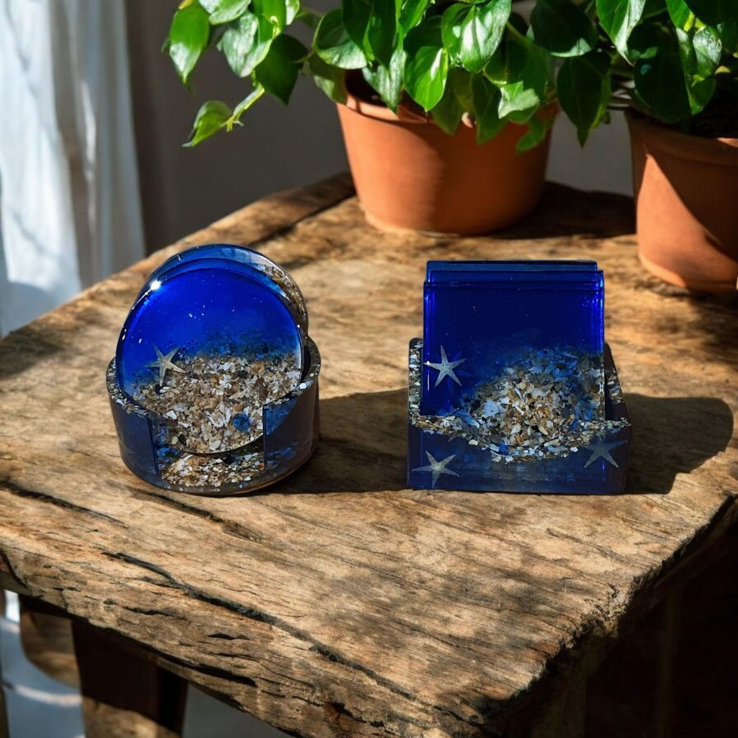 Resin Beach Style Coaster Sets with Holder