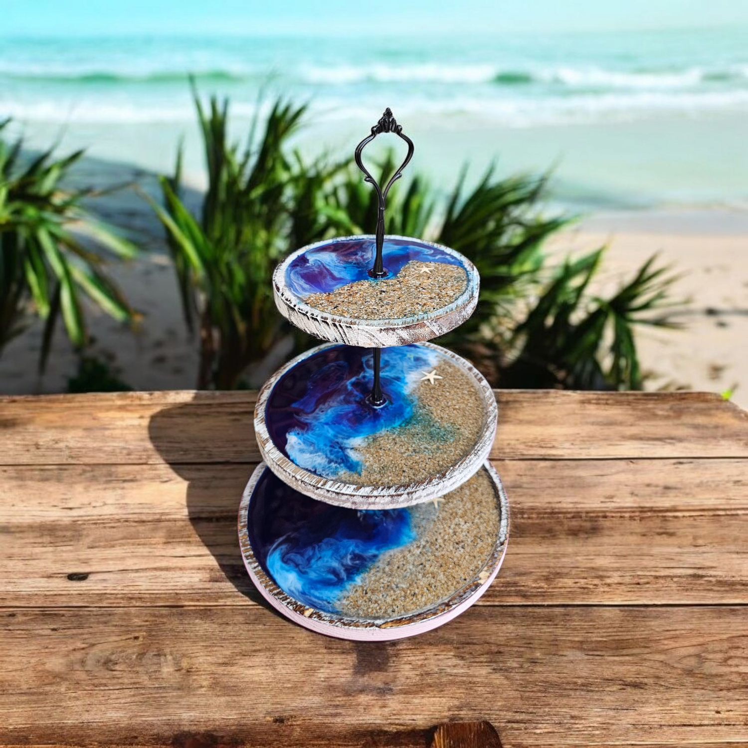3-Tier Wooden Cupcake Stand – Ocean Resin Design
