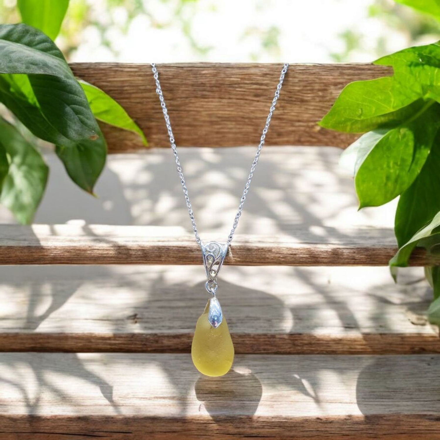 Rare Yellow Teardrop Seaglass Necklace