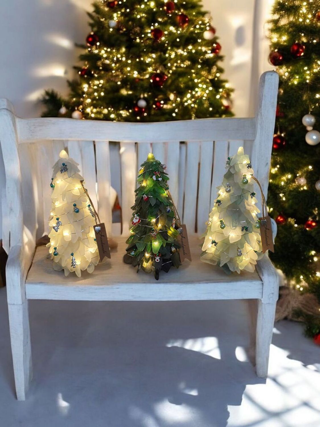 Sea glass Christmas Tree with Lights & Sea life Charms