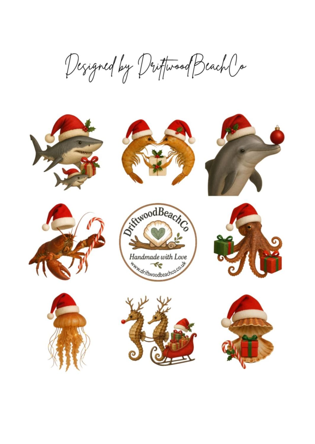 Sea's and Greetings Pack of 8 Christmas Cards (Set 1)