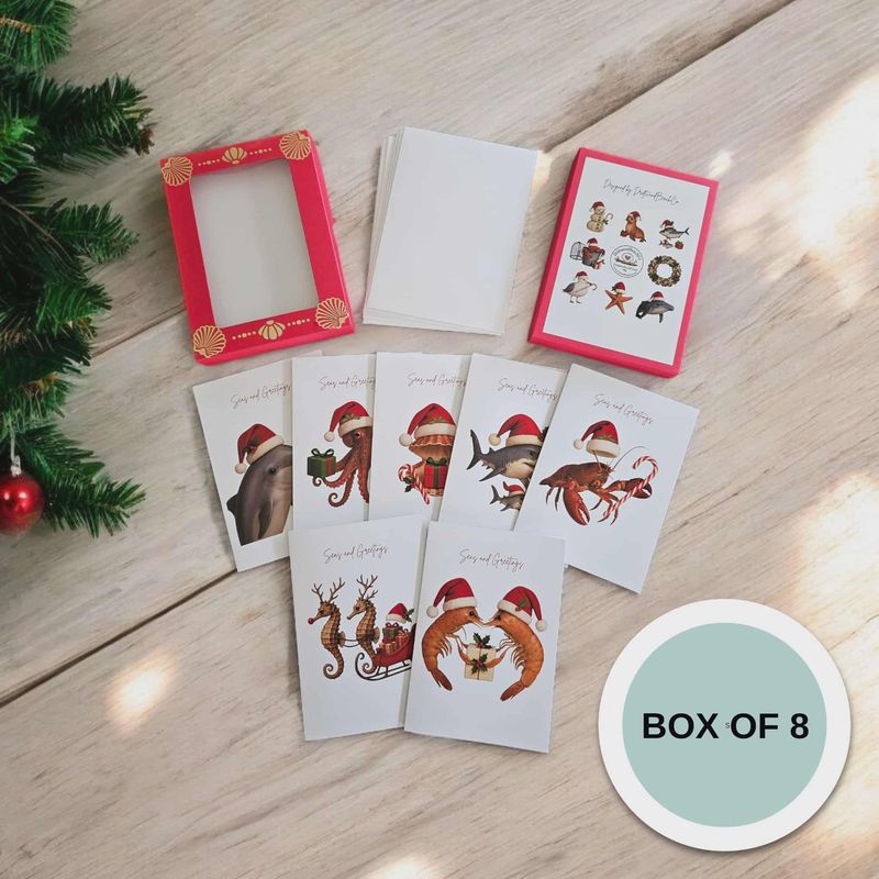 Sea's and Greetings Pack of 8 Christmas Cards (Set 1)