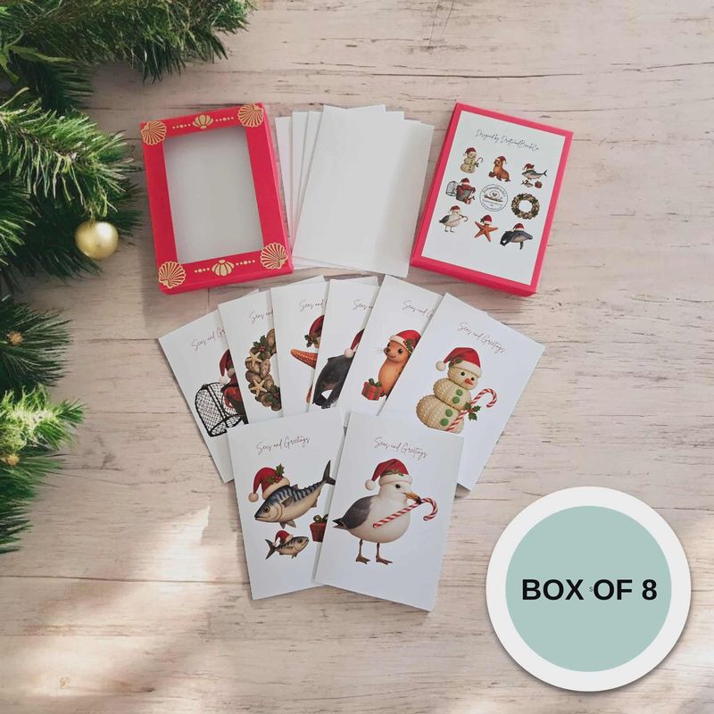 Sea's and Greetings Pack of 8 Christmas Cards (Set 2)