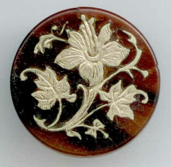 Horn with Metal Inlay Flowers