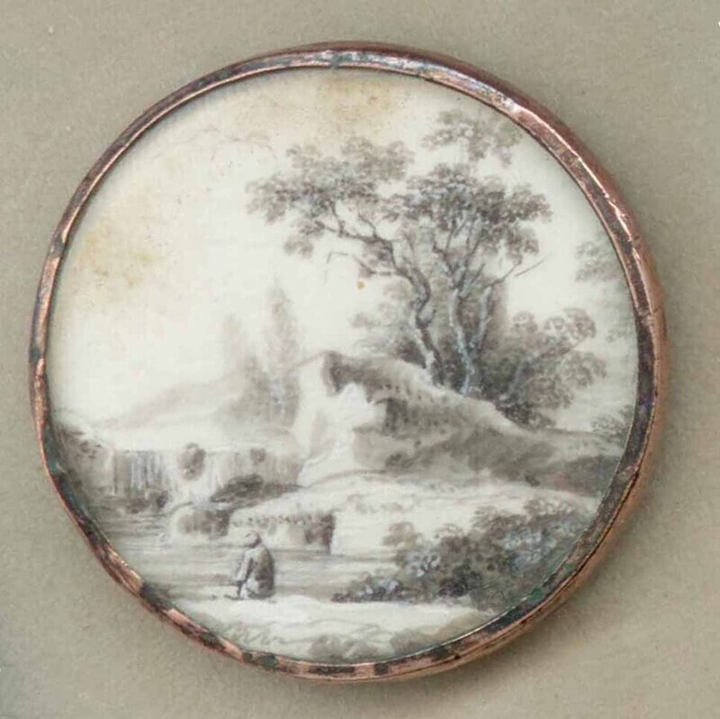 18th C. Painting of Scene Water Fall in Stream