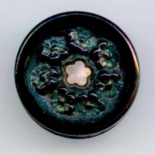 Black Glass, Iridescent Flowers around Pearl Inlay