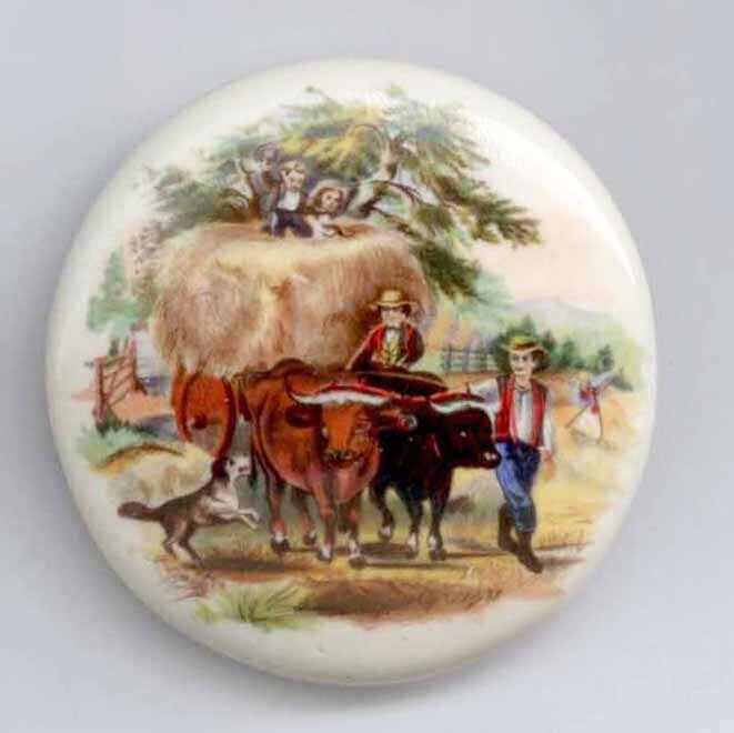 Porcelain Oxen pulling Hay Wagon