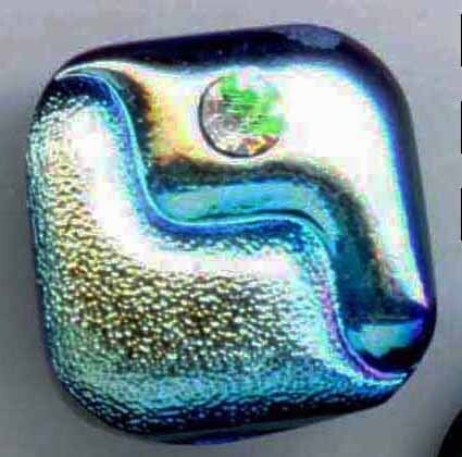 Blue Iridescent Black Glass with Rhinestone