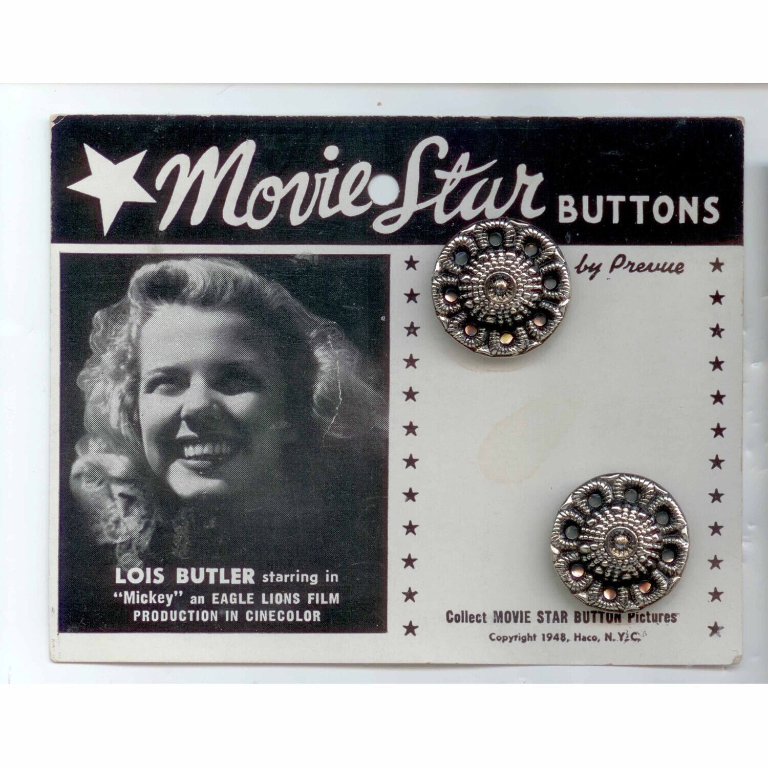 &quot;Movie Star Buttons&quot; Lois Butler, Original Card