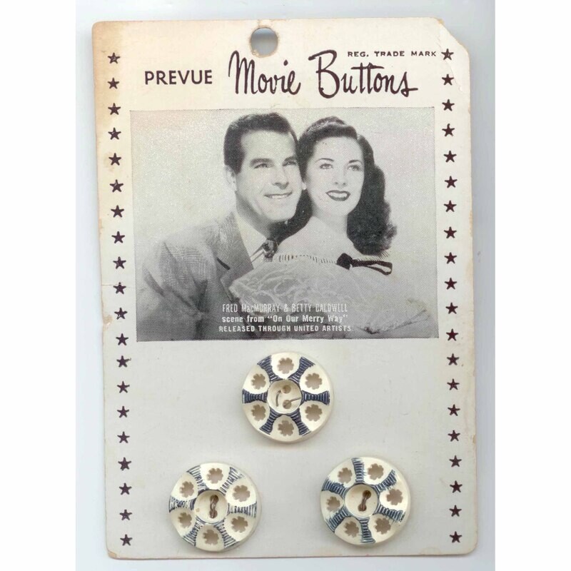 &quot;Prevue Movie Buttons&quot; Fred MacMurray and Betty Baldwill, Original Card