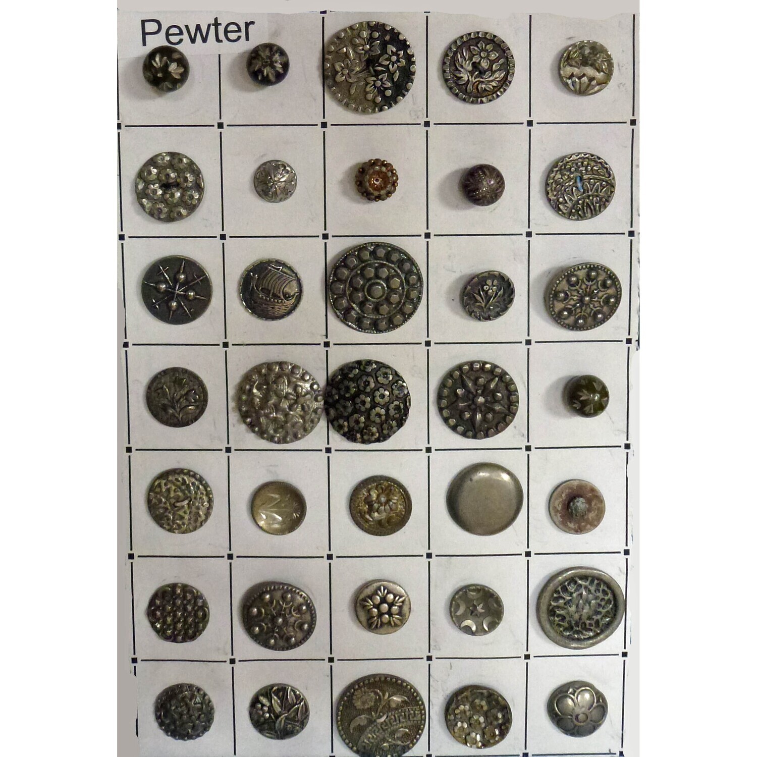 Card of 35 Pewter Buttons
