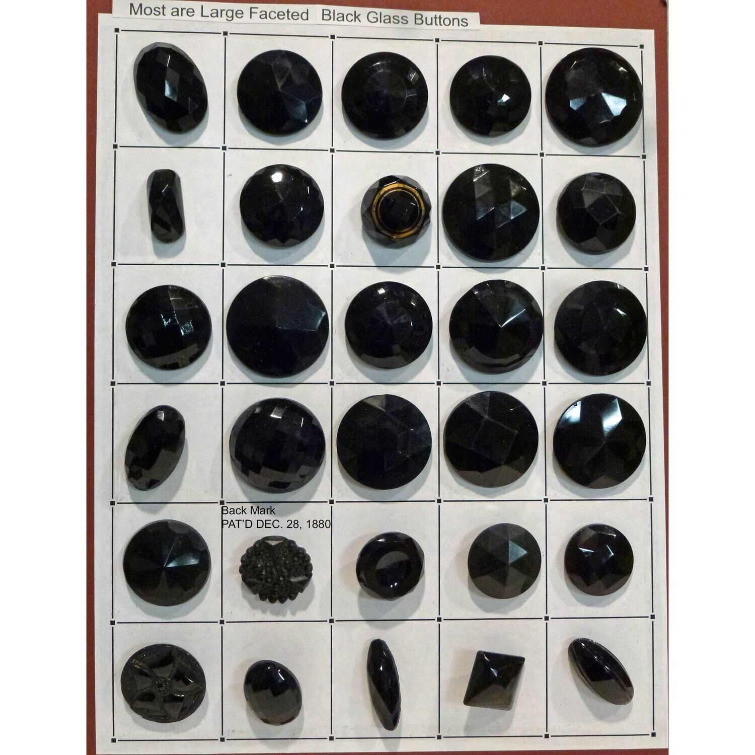 Card of 30 Faceted Black Glass Buttons