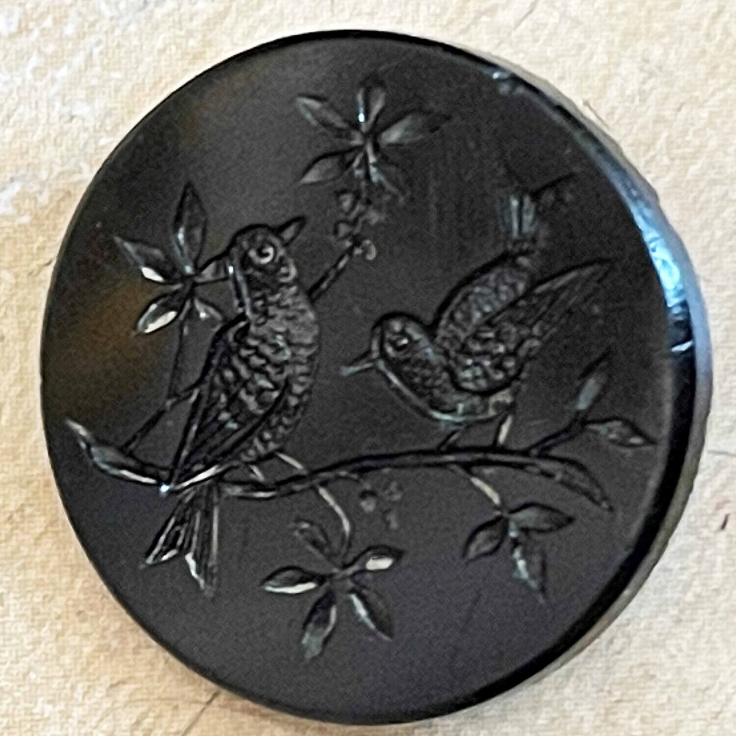 Black Glass, Two Birds in Tree, Impressed