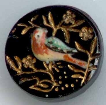 Black Glass with Enameled Bird, Gold Luster