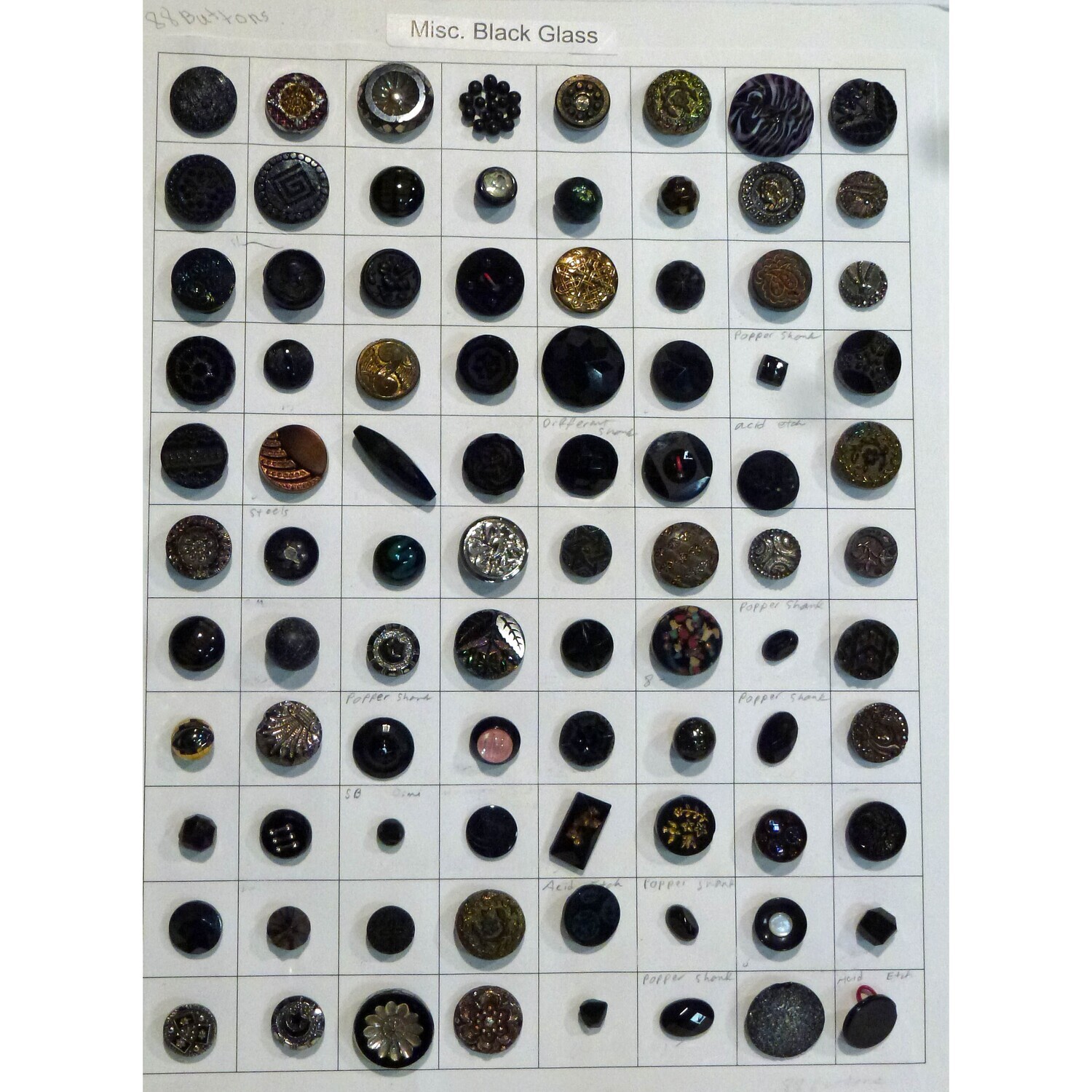 Card of 88 Black Glass Buttons