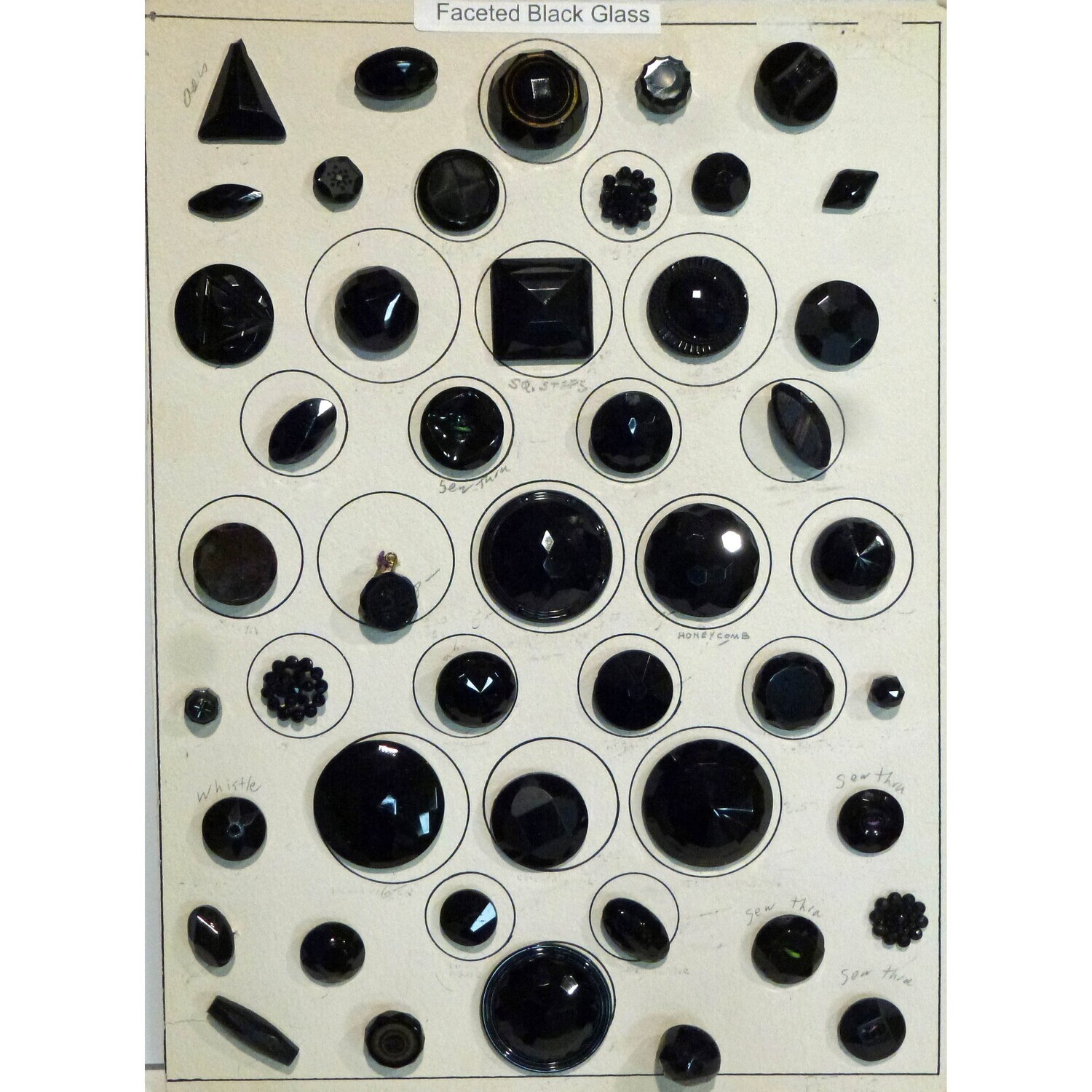 47 Faceted Black Glass Buttons
