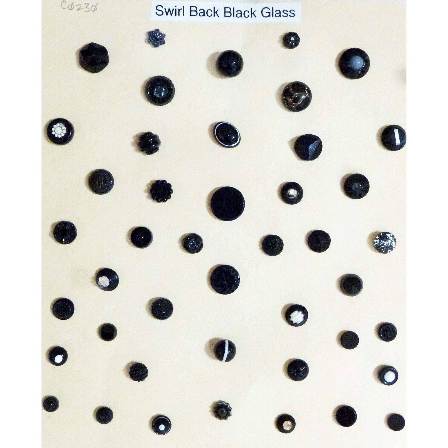 Card of 44 Black Glass Swirl Back Buttons