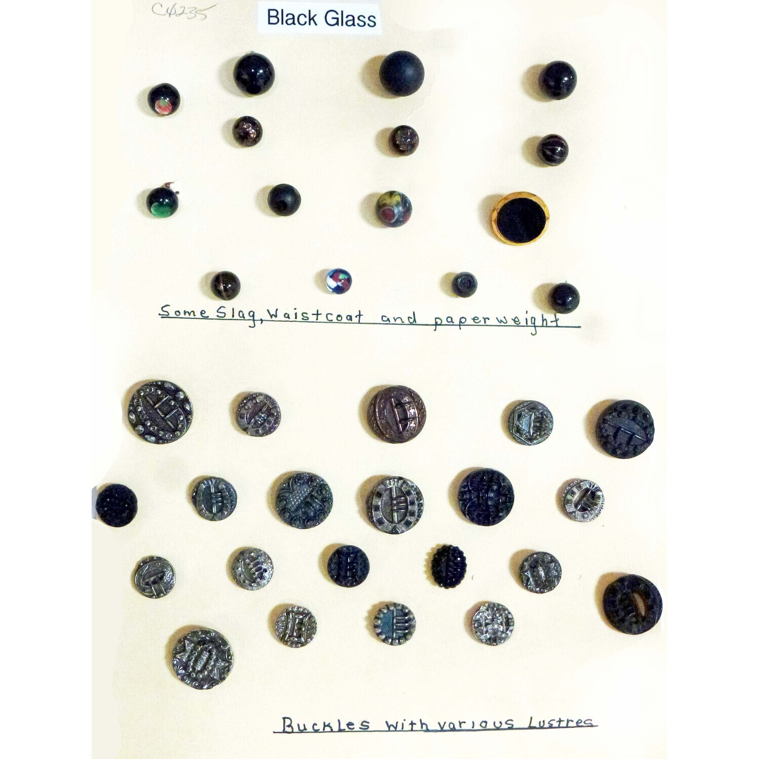 36 Black Glass Buttons, Many Buckle Pictures