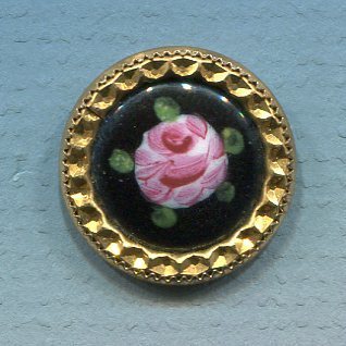 Enamel, Gold Border with Pink Flower