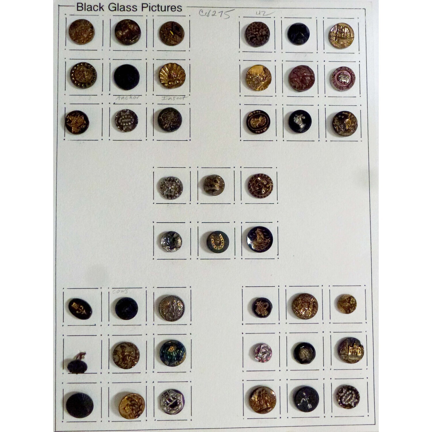 42 Black Glass Picture Buttons