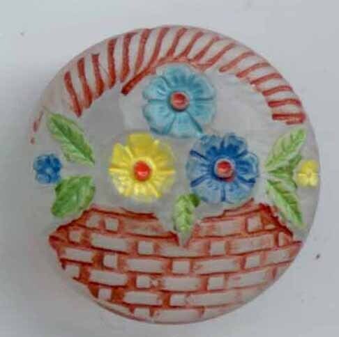 Frosted and Painted Clear Glass Basket with Flowers &amp; Openwork
