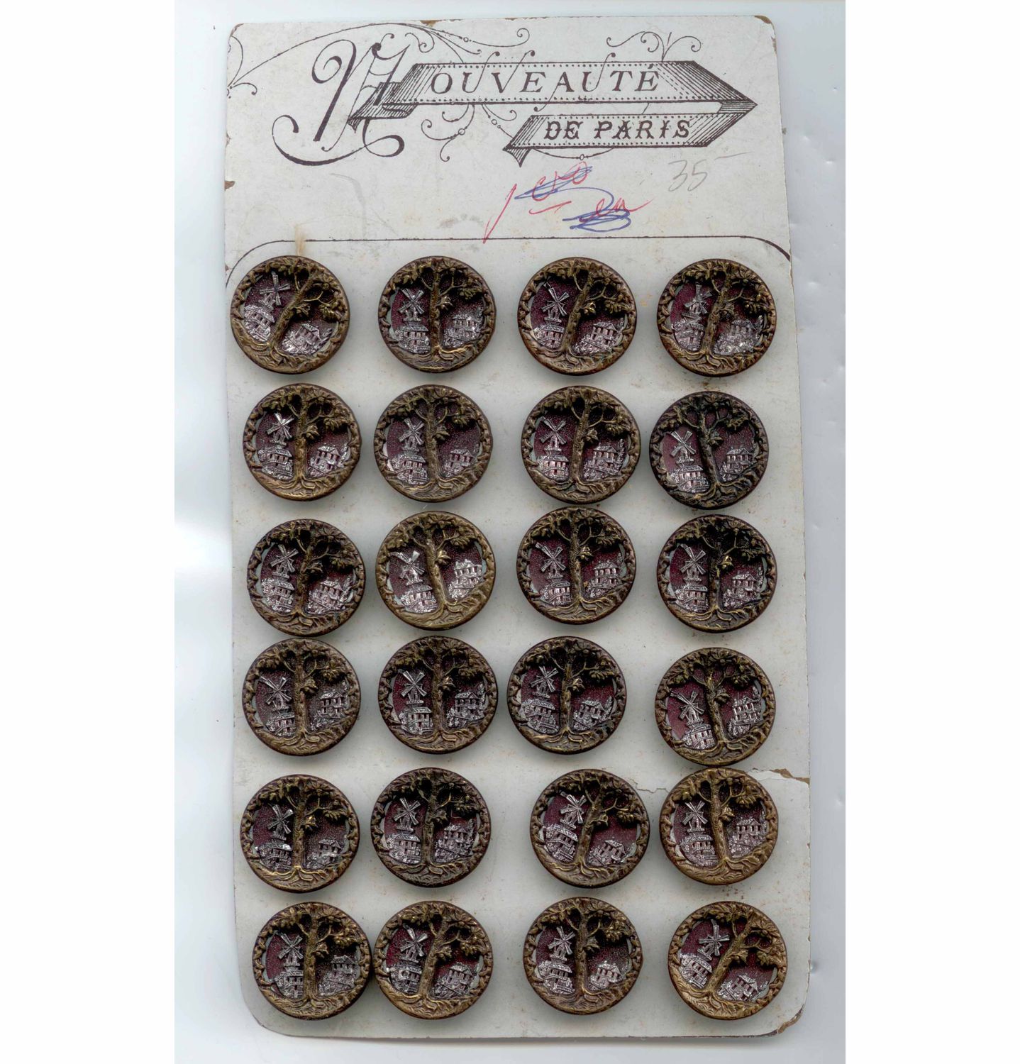 &quot;Nouveaute de Paris&quot; Original Card, 24 Charter Oak Buttons