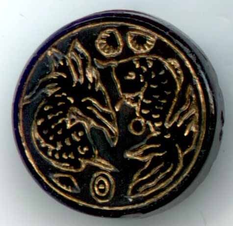 Black Glass with Two Fish and Back Mark
