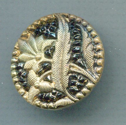 Black Glass set in Metal, Flower Design