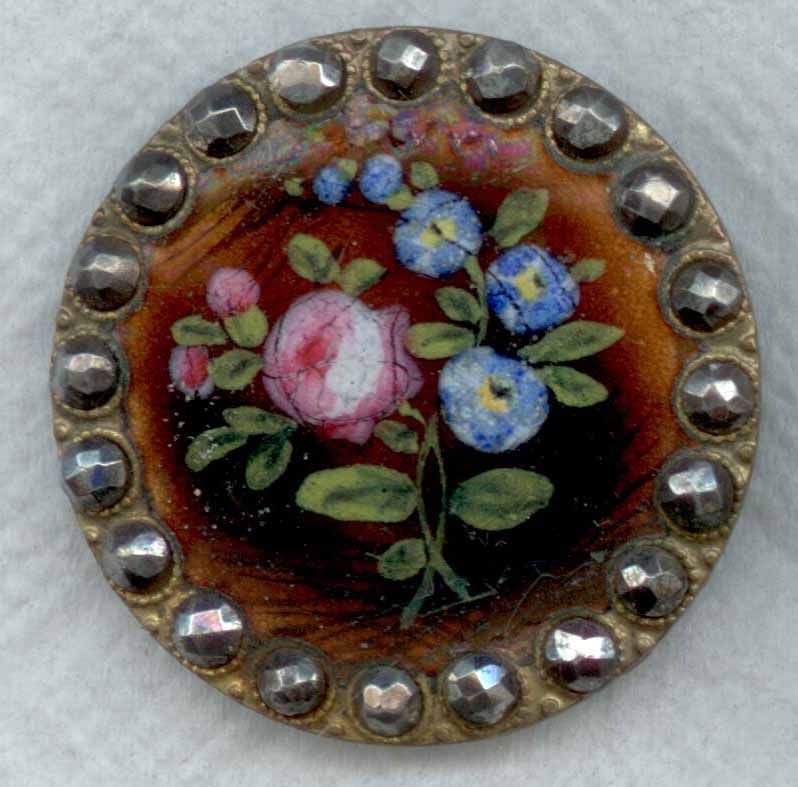 Enamel, Brown Background with Flowers