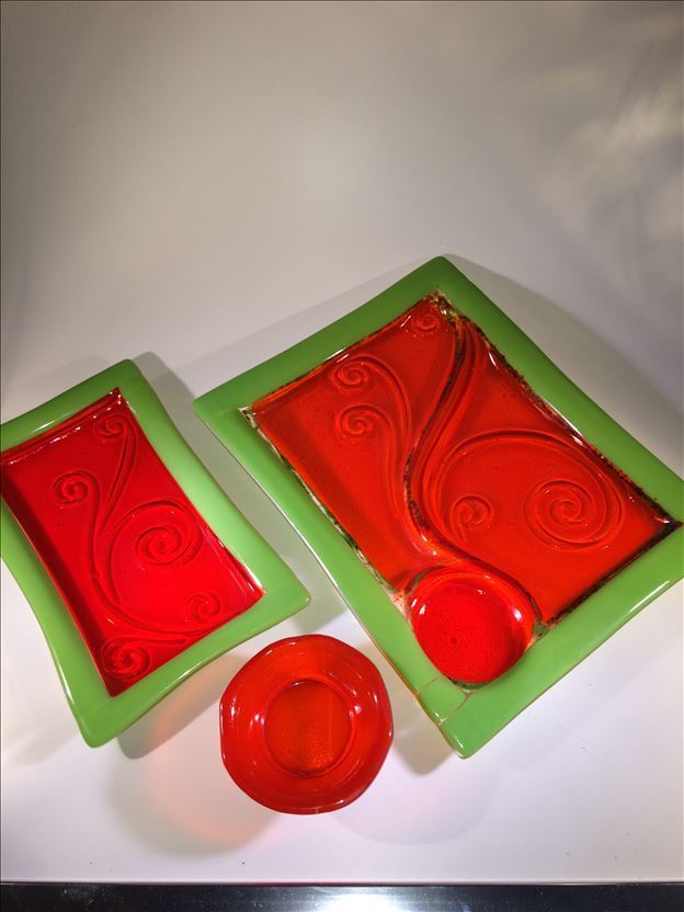 Orange/Green Platter Set