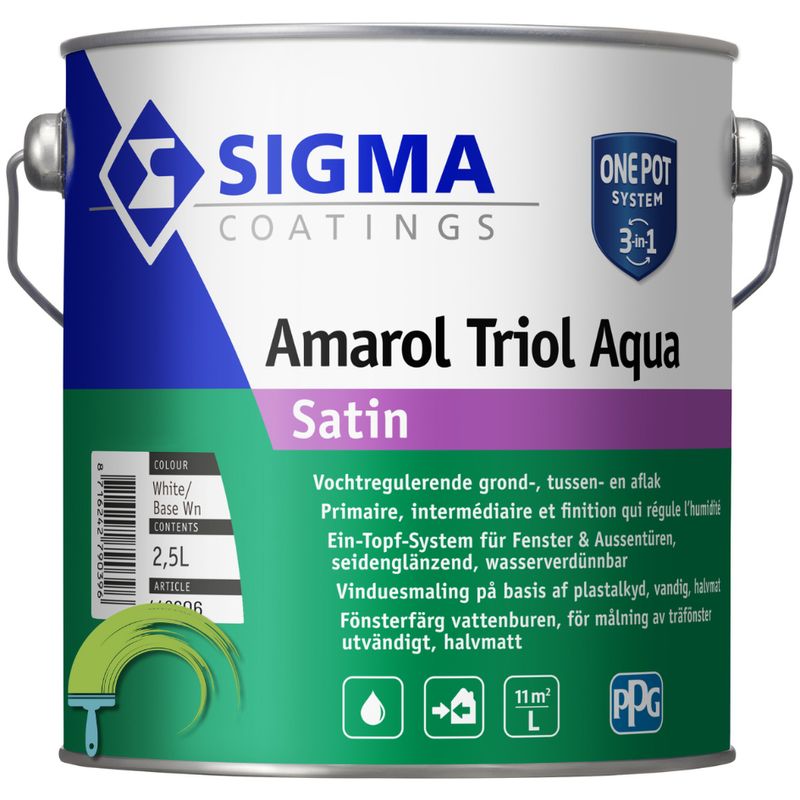 Sigma Amarol Triol Aqua Satin Sigma Amarol Triol Aqua Satin 2,5 litres – laque monocouche à base d’eau pour bois intérieur et extérieur