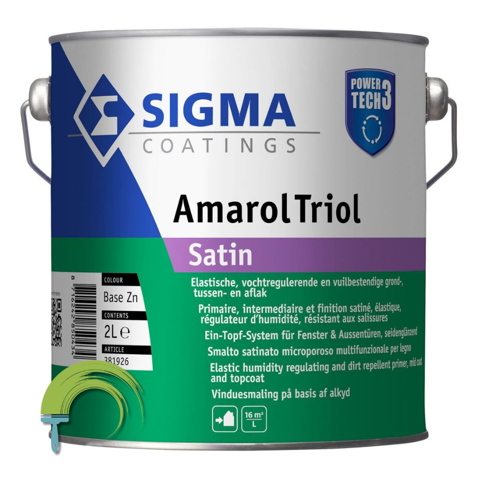 Sigma Amarol Triol Satin 2,5 liter – solventgedragen een-pot-systeem lakverf voor hout binnen en buiten