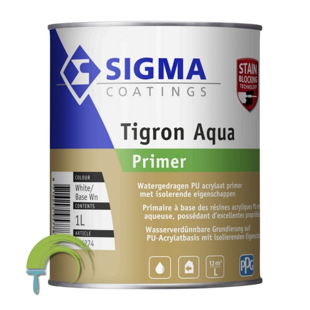 Sigma Tigron Aqua Primer – apprêt bois à l’eau – isolant – sans odeur – séchage rapide – sous-couche lisse pour finition inté