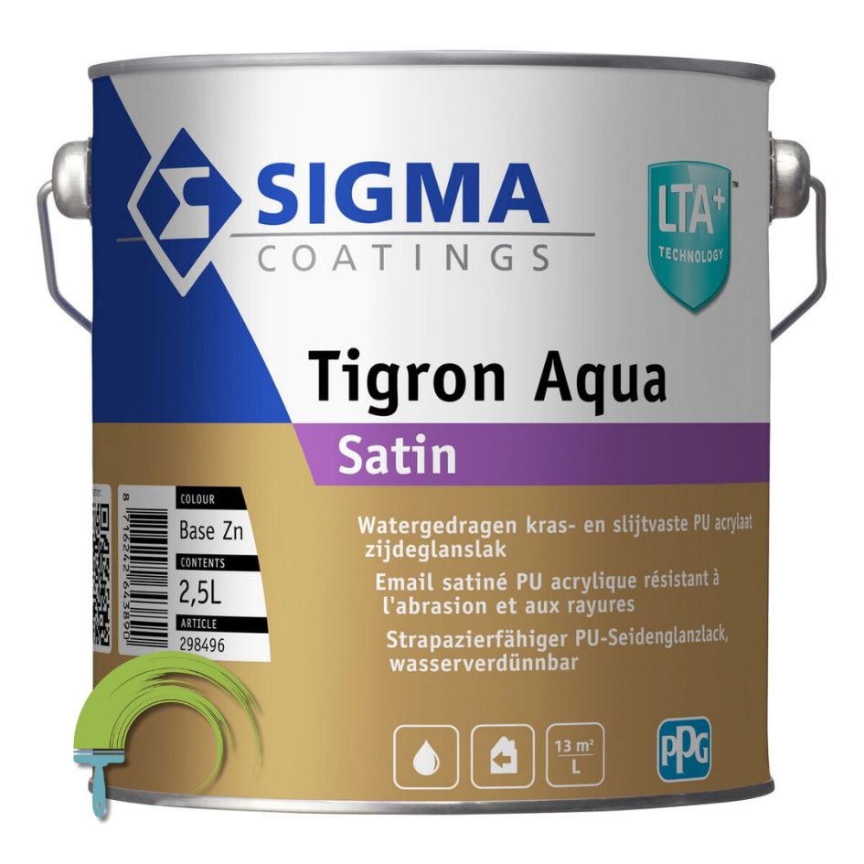 Sigma Tigron Aqua Satin – zijdeglans lakverf – watergedragen – krasvast – slijtvast – hout en metaal – binnen – duurzaam en g