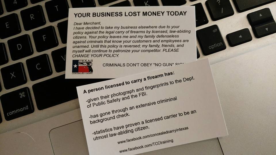 Merchant "No Guns, No Money" cards