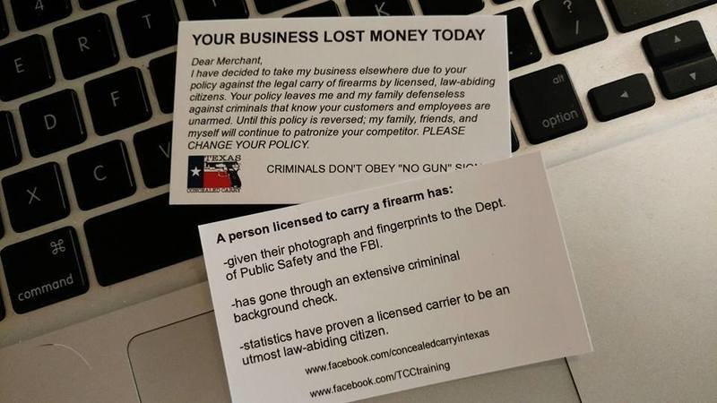 Merchant "No Guns, No Money" cards