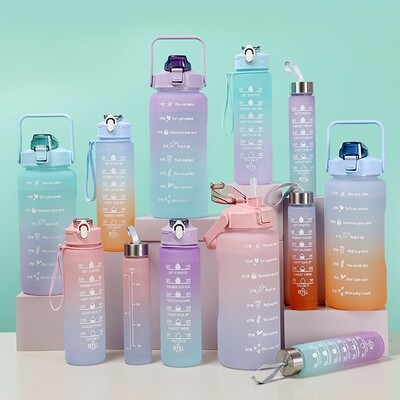 3 in 1 (2000ml + 900ml + 300ml) Water Bottles With Straw - Gradient Color for Home, Office and Gym