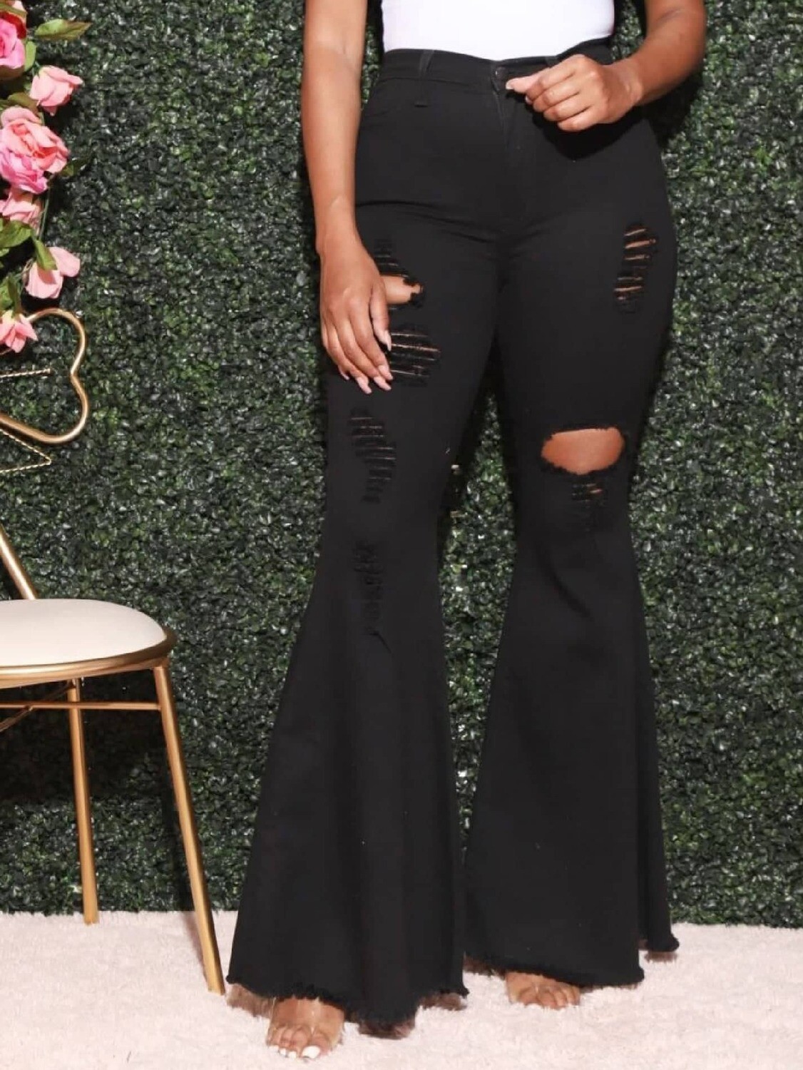 Black ripped flare jeans