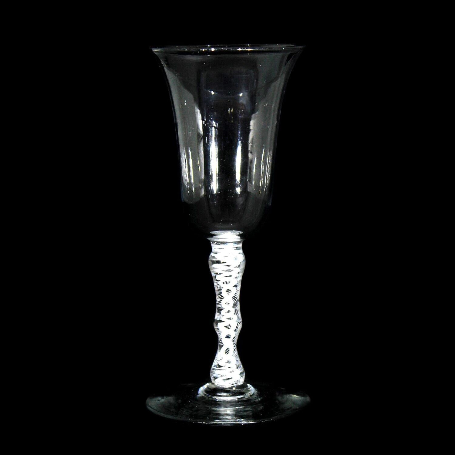 Thread glass with spirally enclosed milk glass threads, England around 1765