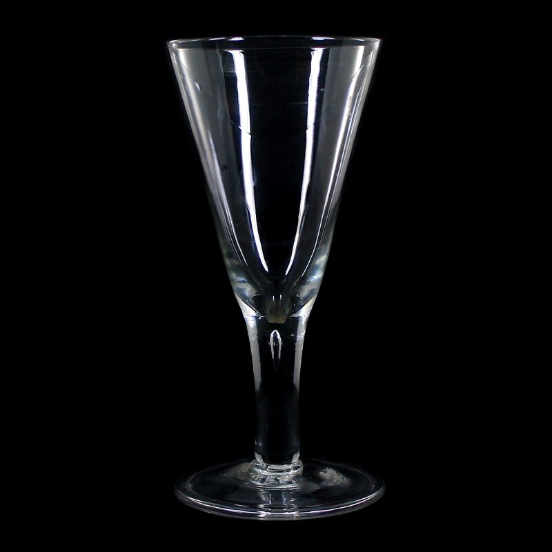 Large pointed goblet with folded rim and inset. Air bubble, 2 halves, 18th century.