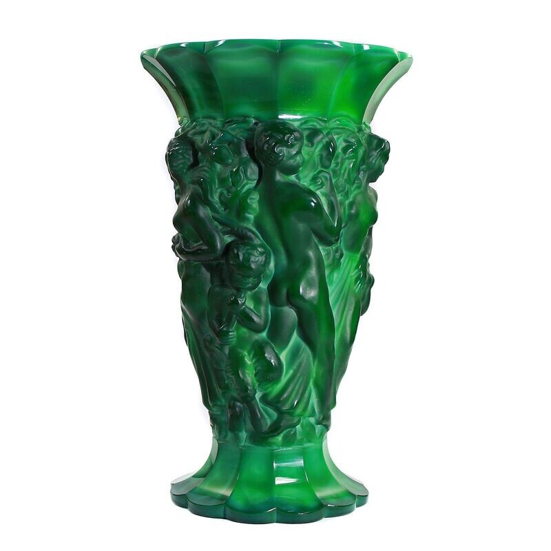 Vase with lovers and Faunnaben playing music, Curt Schlevogt in Gablonz