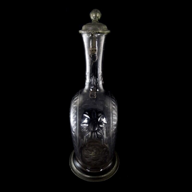 Large narrow-necked jug with pewter lid and polished rosette, Bohemia 1/3 of the 18th century.