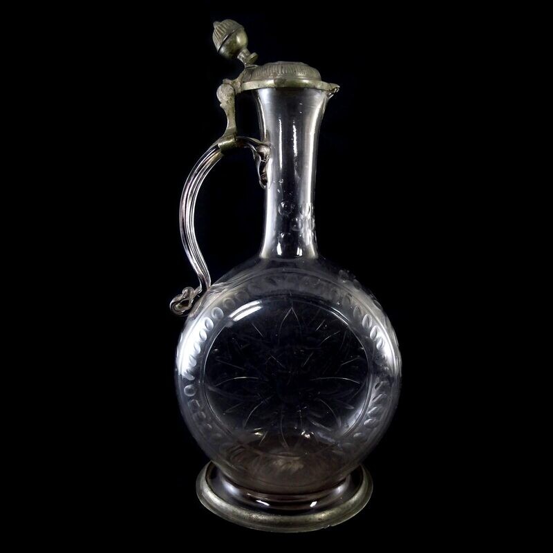 Large narrow-necked jug with pewter lid and polished rosette, Bohemia 1/3 of the 18th century.