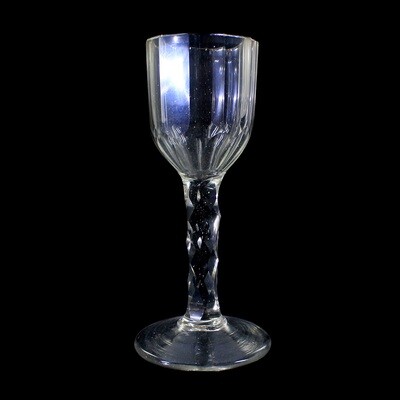 Kelchglas aus farblosem Glas mit rautenfacettierter Schaft, Schlesien, E. 18.Jh.