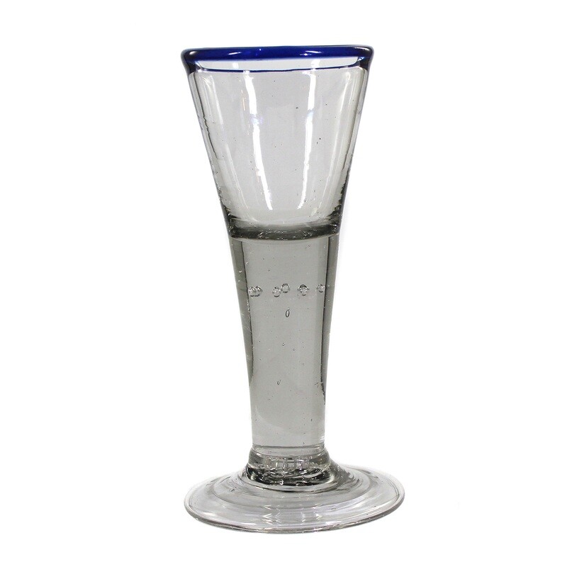 1st of 2. Pointed goblet with laid out blue glass thread, Weserbergland around 1770